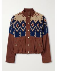 Veronica Beard - Knoll Gathered Fair Isle Fleece-Trimmed Cotton-Twill Jacket - Lyst