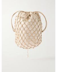 SAVETTE - Macrame Bead-Embellished Canvas-Trimmed Leather Clutch - Lyst