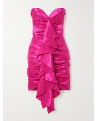 Rasario - Ruched Ruffled Satin Mini Dress - Lyst