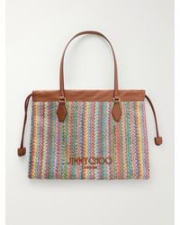 Jimmy Choo - Leather-Trimmed Striped Raffia Tote Bag - Lyst