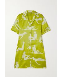 Femme Vêtements Vêtements de nuit Nuisettes et chemises de nuit Chemise De Nuit En Satin De Soie Imprimé Amika Amika Olivia Von Halle en coloris Vert 