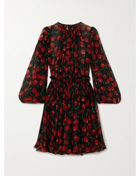 Dolce & Gabbana - Printed Pleated Silk-Chiffon Mini Dress - Lyst