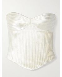 Danielle Frankel - Ella Strapless Frayed Pintucked Silk And Wool-Blend Satin Bustier Top - Lyst
