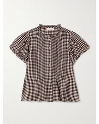 Doen - Millie Bluse Aus Kariertem Biobaumwoll-Voile Mit Rüschen - Lyst