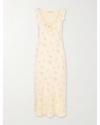Alessandra Rich - Floral-Print Lace-Trimmed Silk-Satin Midi Dress - Lyst