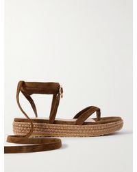 Gianvito Rossi - Yasmine Embellished Raffia-Trimmed Suede Sandals - Lyst