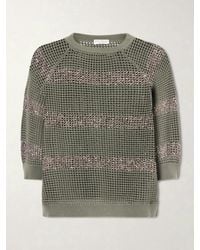 Brunello Cucinelli - Sequin-Embellished Striped Open-Knit Cotton Sweater - Lyst