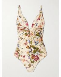 Zimmermann - Patience Pleated Floral-Print Swimsuit - Lyst