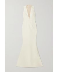 Safiyaa Embellished Tulle-paneled Crepe Gown - White