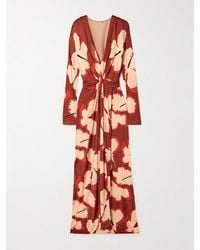 Johanna Ortiz - Robe Longue En Jersey Stretch Imprimé À Drapés Coral Marino - Lyst