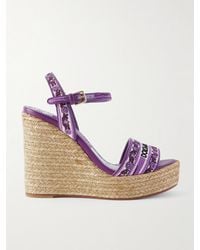Dolce & Gabbana - Espadrille-Wedges Aus Canvas Mit Lederbesätzen Und Stickereien - Lyst