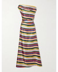 STAUD - Phare One-Shoulder Draped Striped Silk-Blend Satin Maxi Dress - Lyst