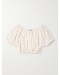 STAUD - Cayman Cropped Gathered Cotton-Gauze Top - Lyst