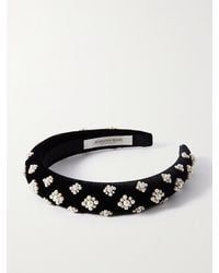 Jennifer Behr - Margaret Faux Pearl-Embellished Velvet Headband - Lyst