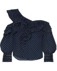 Self-Portrait One-shoulder Ruffled Fil Coupé Georgette Blouse - Blue