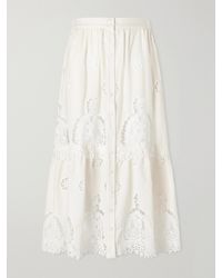 Miguelina - Carolina Guipure Lace-Trimmed Cotton-Blend Maxi Skirt - Lyst