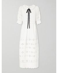 Vita Kin - Bari Tie-Detailed Broderie Anglaise-Trimmed Linen Midi Dress - Lyst