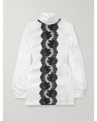 Dolce & Gabbana - Bluse Aus Satin Aus Einer Seidenmischung Mit Spitzenbesätzen Und Stehkragen - Lyst