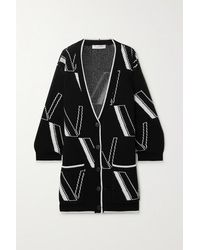 Valentino Oversized Intarsia Wool And Cashmere-blend Cardigan - Black
