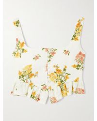 Agua Bendita - Eslabón Cordillera Cropped Ruffled Floral-Print Linen Top - Lyst