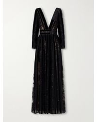 Costarellos - Malena Sequin-Embellished Velvet-Trimmed Lace Gown - Lyst