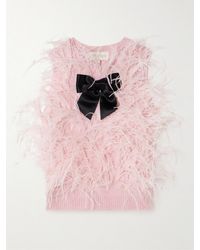 ShuShu/Tong - Feather- And Satin-Trimmed Knitted Sweater - Lyst