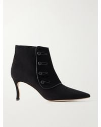 Manolo Blahnik - Vivés 70 Leather-Trimmed Suede Ankle Boots - Lyst