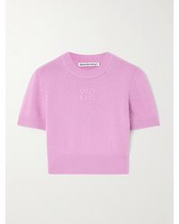 T By Alexander Wang - Embossed Cotton And Wool-Blend Cropped Sweater - Lyst