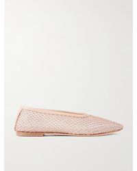STAUD - Alba Leather-Trimmed Crystal-Embellished Mesh Ballet Flats - Lyst