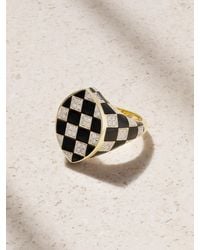 Yvonne Léon - Chevalière Marquise Damier 9-Karat, Diamond And Enamel Ring - Lyst