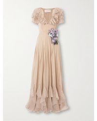 Valentino Garavani - Belted Ruffled Embellished Silk-Georgette Gown - Lyst
