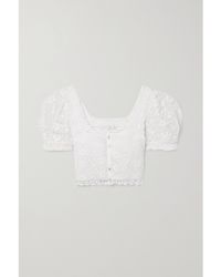 LoveShackFancy - Carmeline Cropped Lace-Trimmed Crocheted Cotton Top - Lyst
