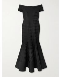 Carolina Herrera - Off-The-Shoulder Striped Metallic Knitted Midi Dress - Lyst