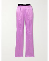 Tom Ford - Jacquard-Trimmed Stretch-Silk Satin Wide-Leg Pants - Lyst