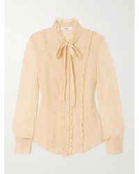 Chloé - Tie-Neck Ruffled Silk-Crepon Shirt - Lyst