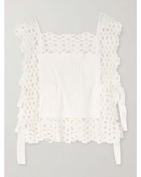Sea - Leila Bow-Embellished Broderie Anglaise-Trimmed Cotton Top - Lyst