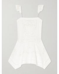 Self-Portrait - Asymmetric Embroidered Linen And Cotton-Blend Midi Dress - Lyst