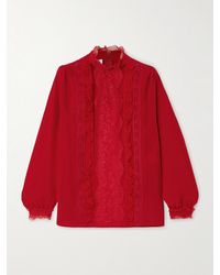 Valentino Garavani - Bluse Aus Crêpe De Chine Aus Seide Mit Spitzeneinsätzen, Rüschen Und Biesen - Lyst