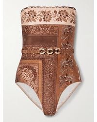 Zimmermann - Lucky Trägerloser Badeanzug Mit Print Und Gürtel - Lyst