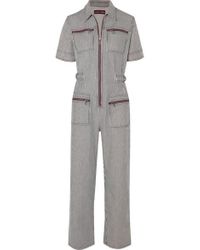 ALEXACHUNG Zip-embellished Striped Denim Jumpsuit - Blue