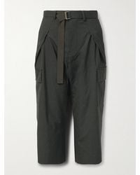 Sacai - Cropped Belted Pleated Prince Of Wales Checked Wool Tapered Pants - Lyst