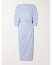 BERNADETTE - Ezra Midikleid Aus Gestreiftem Baumwoll-Seersucker Mit Raffung - Lyst