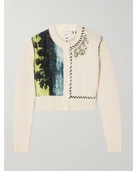Erdem - Cropped Crystal-Embellished Printed Cotton-Blend And Satin Cardigan - Lyst