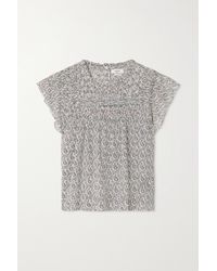 Étoile Isabel Marant Layona Ruffled Floral-print Cotton-voile Top - Gray