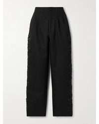 Bode - Ribbon Garland Satin-Trimmed Pleated Cotton-Twill Wide-Leg Pants - Lyst