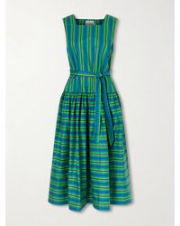 ALÉMAIS - Margo Belted Striped Organic Cotton-Poplin Midi Dress - Lyst