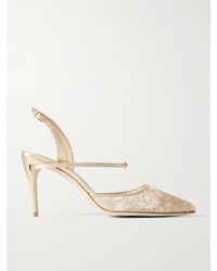 Jennifer Chamandi - Vittorio 85 Lamé-Trimmed Metallic Lace Slingback Pumps - Lyst