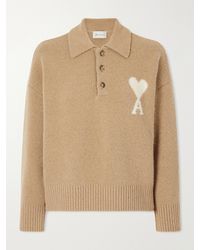 Ami Paris - Logo-Embroidered Wool-Blend Polo Shirt - Lyst