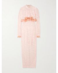 Alessandra Rich - Bow-Embellished Ruffled Silk Organza-Trimmed Stretch-Lace Gown - Lyst