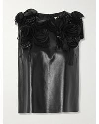 Ulla Johnson - Marlowe Floral-Appliquéd Leather Top - Lyst